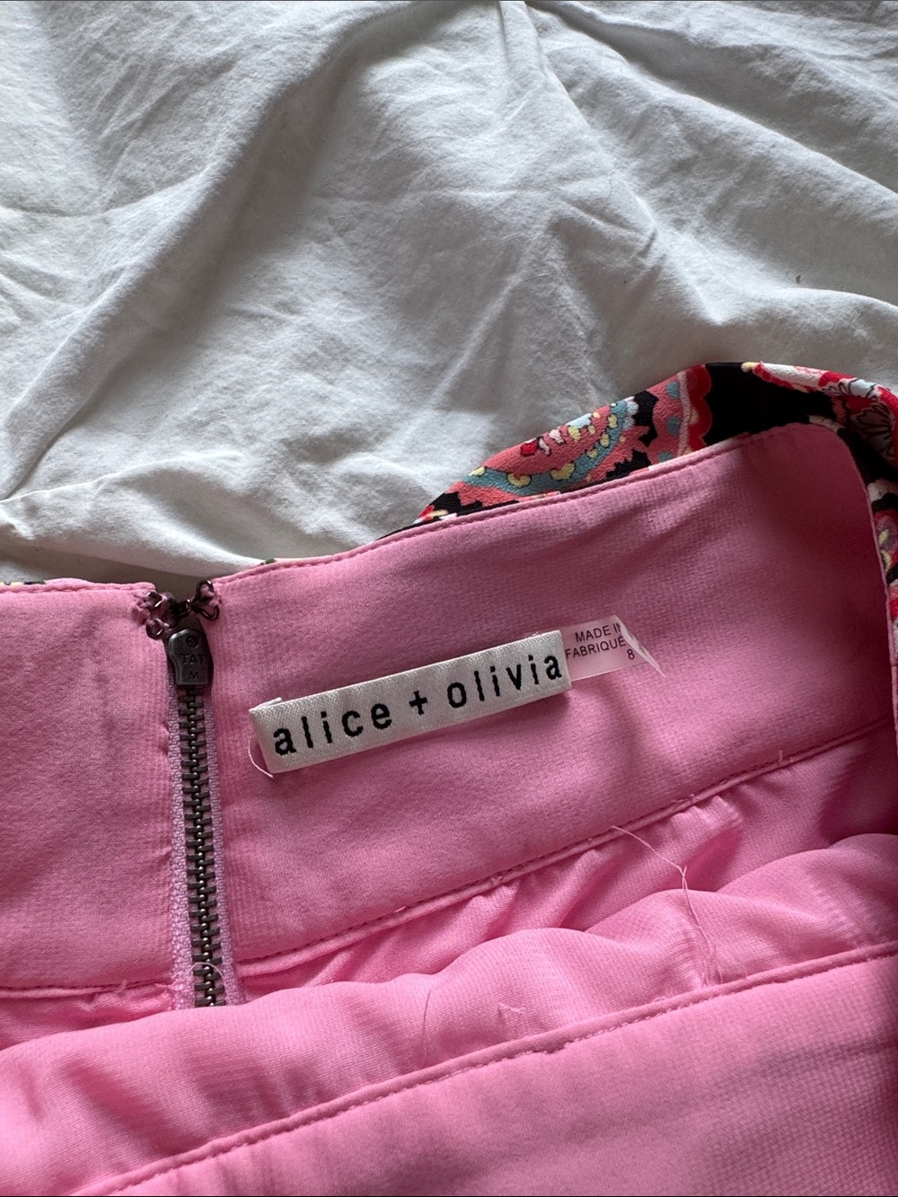 Alice + Olivia Pink and Red Paisley Tie-Waist Skater Skirt - Picture 2 of 3